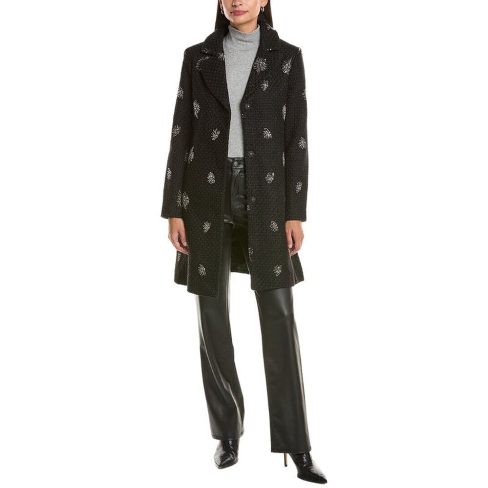 Cece Womens Sequin-Embellished Wool-Blend Coat, Black